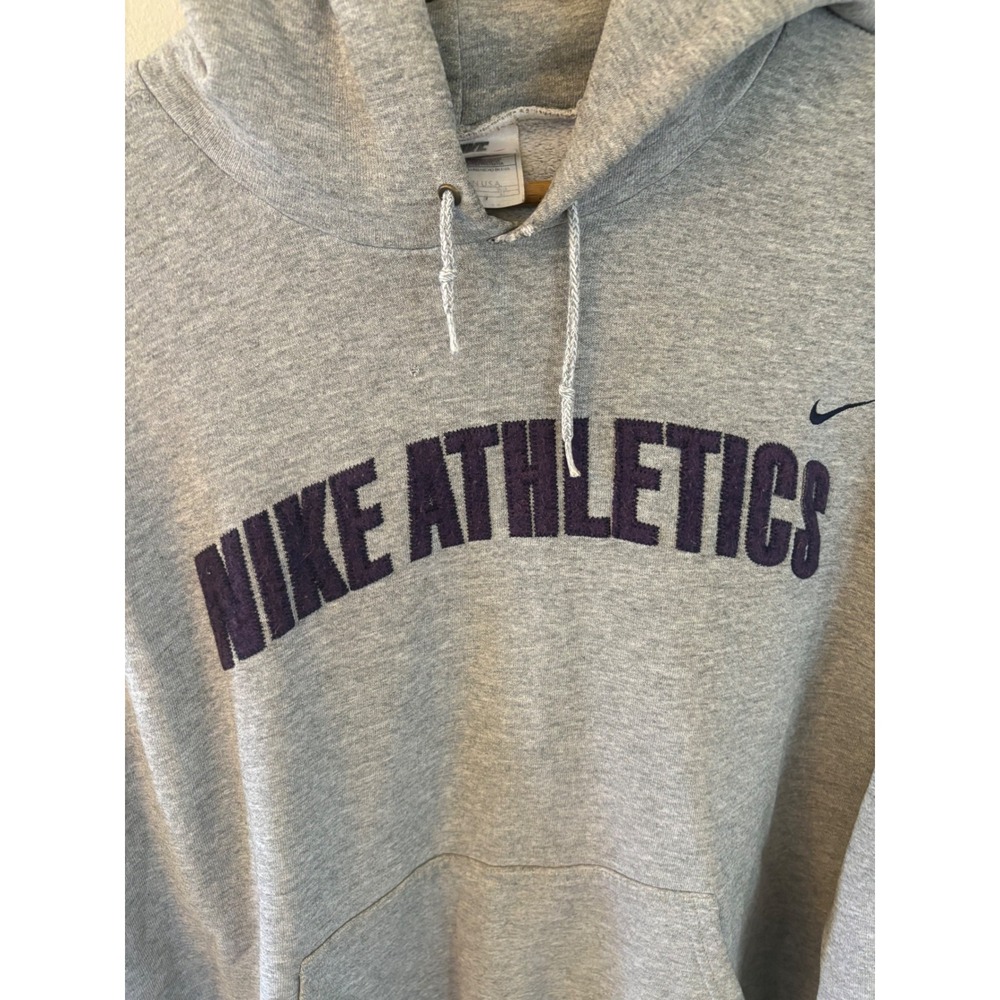 Vintage Nike Athletics Hoodie XL Gray Purple Made in USA Distressed 90s Swoosh - Picture 5 of 10